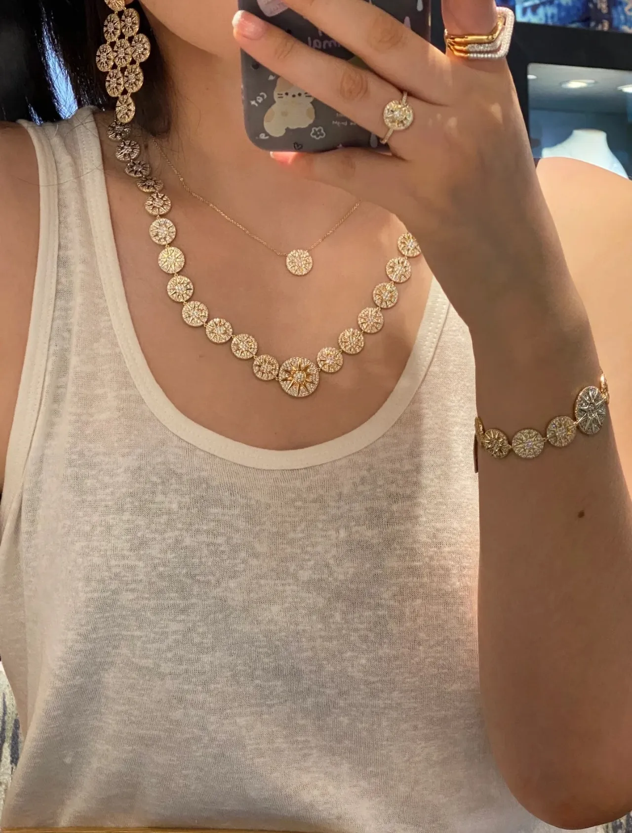 Gold-Tone Pavé Circular Link Statement Necklace 3