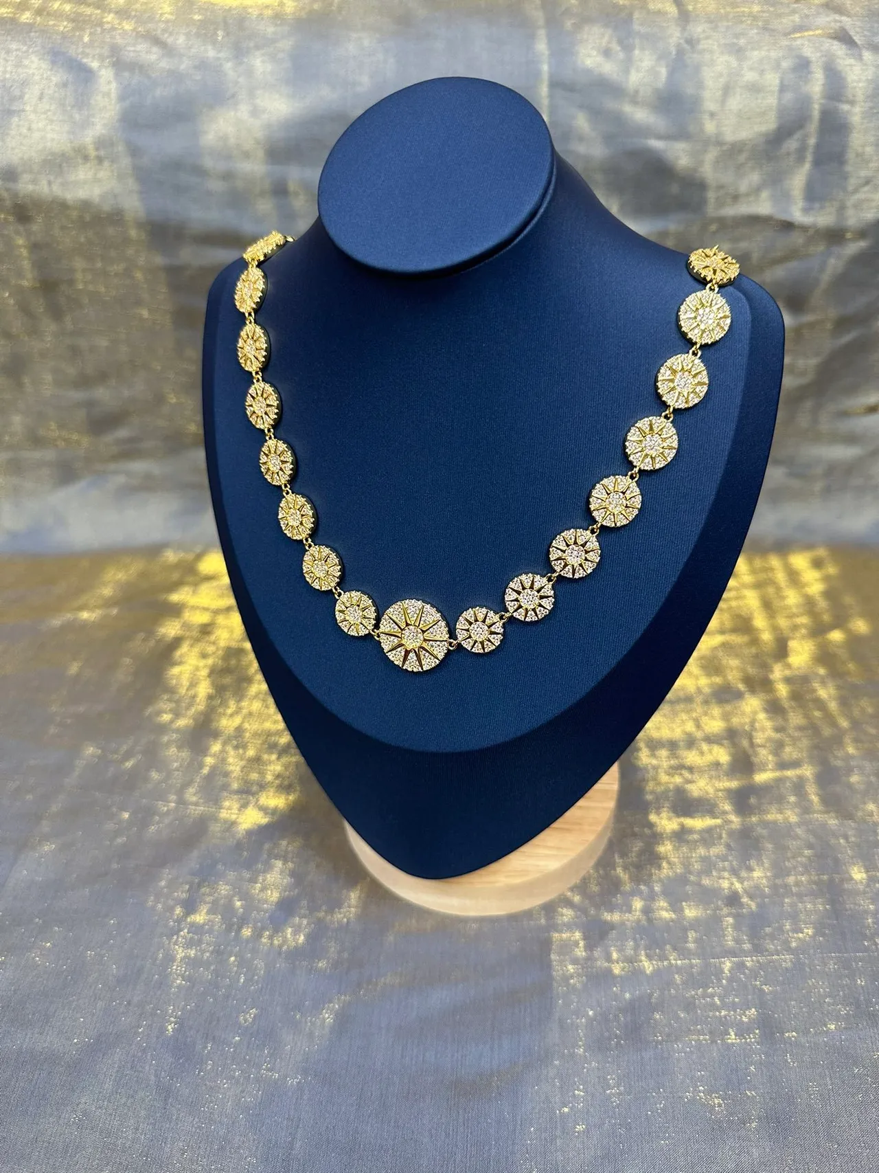 Gold-Tone Pavé Circular Link Statement Necklace 8