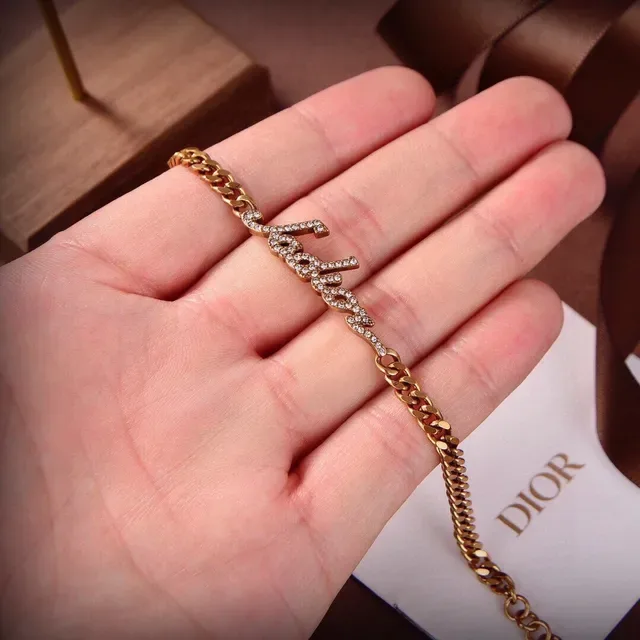 Gold-Tone Pavé Script Nameplate Curb Chain Bracelet 2