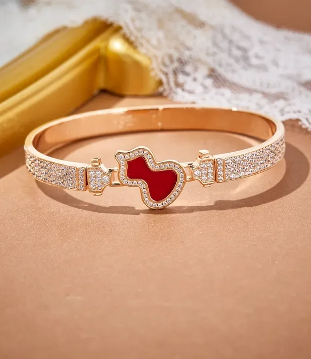 Gold-Tone Pavé-Set Enamel Heart Hinged Bangle Bracelet 4