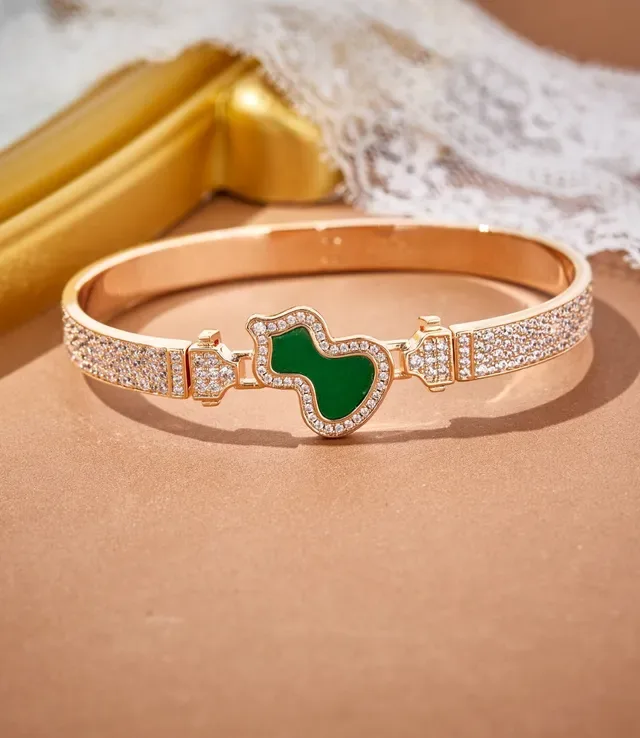Gold-Tone Pavé-Set Enamel Heart Hinged Bangle Bracelet 6