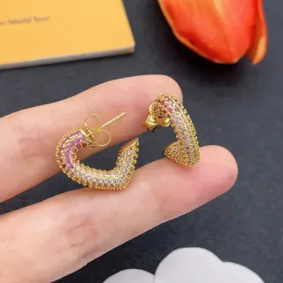 Gold-Tone Pave-Set Pink and Purple Crystal Curved C-Shaped Earrings