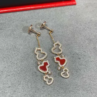 Gold-Tone Pavé-Set Red Enamel Heart Dangling Earrings