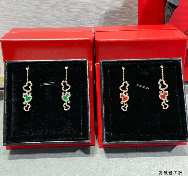 Gold-Tone Pavé-Set Red Enamel Heart Dangling Earrings 3
