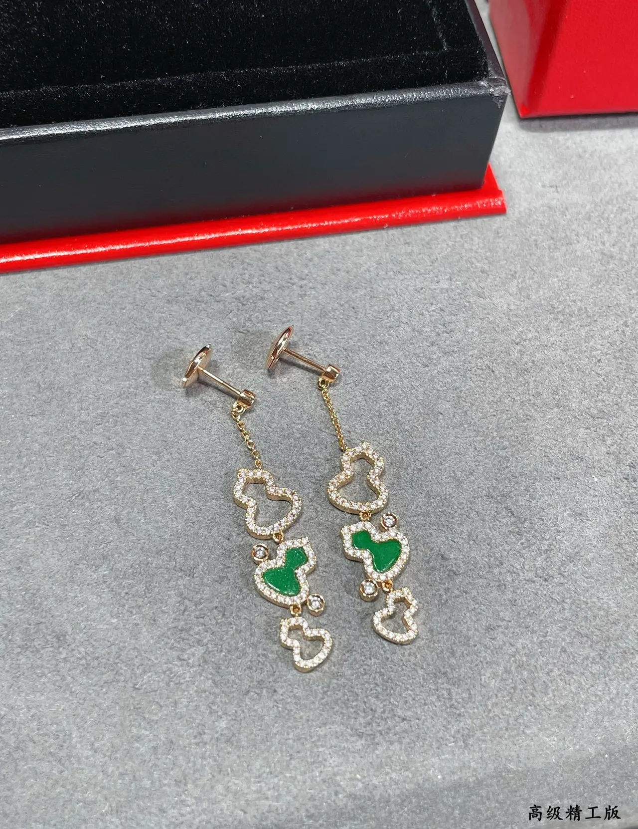 Gold-Tone Pavé-Set Red Enamel Heart Dangling Earrings 6