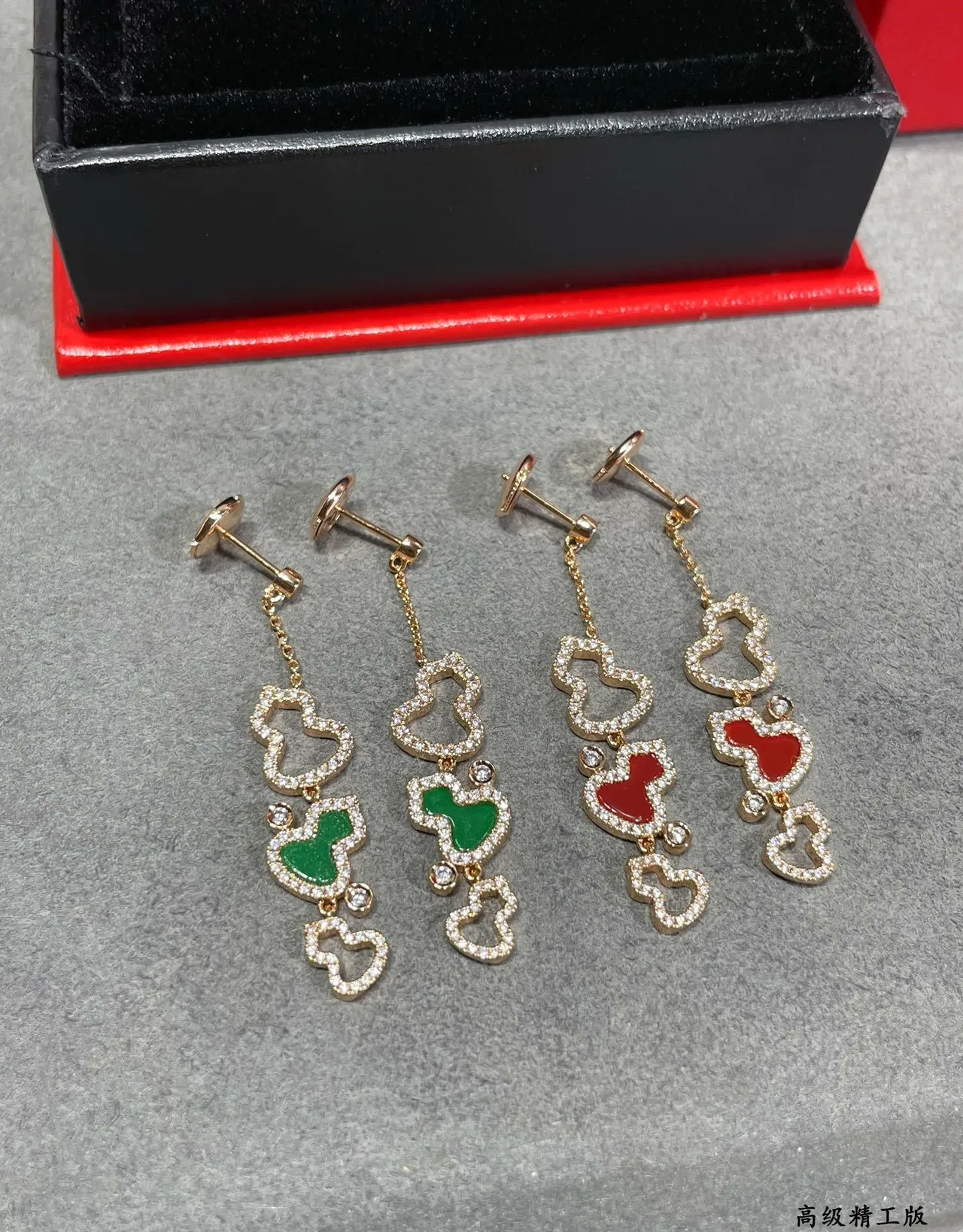 Gold-Tone Pavé-Set Red Enamel Heart Dangling Earrings 7