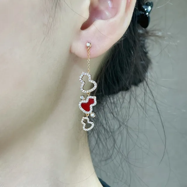 Gold-Tone Pavé-Set Red Enamel Heart Dangling Earrings 9