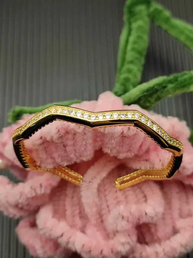 Gold-Tone Pavé Stone Rope-Edge Wave Cuff Bracelet 2