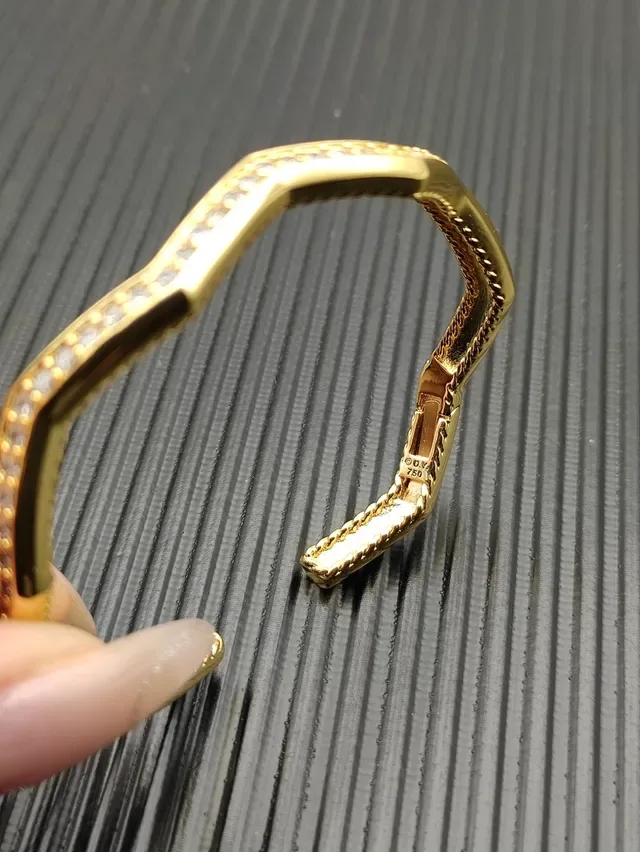 Gold-Tone Pavé Stone Rope-Edge Wave Cuff Bracelet 8