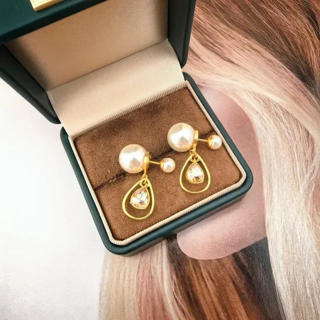 Gold-Tone Pearl and Teardrop Crystal Dual-Sided Dangle Earrings 4