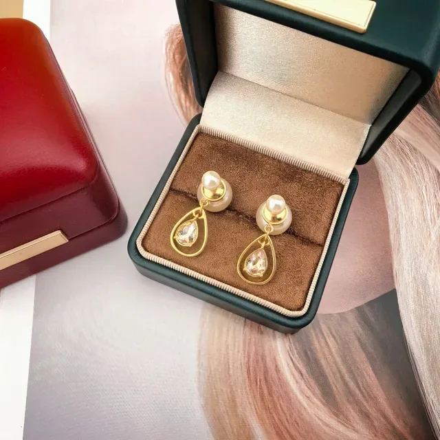 Gold-Tone Pearl and Teardrop Crystal Dual-Sided Dangle Earrings 6