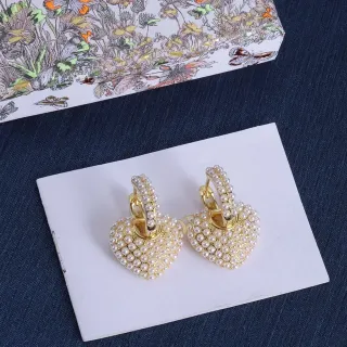 Gold-Tone Pearl-Embellished Heart-Shaped Hinged Hoop Earrings