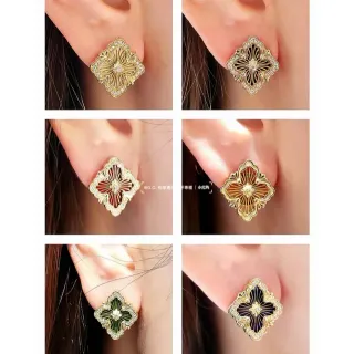 Gold-Tone Quatrefoil Floral Enamel and Crystal Earrings