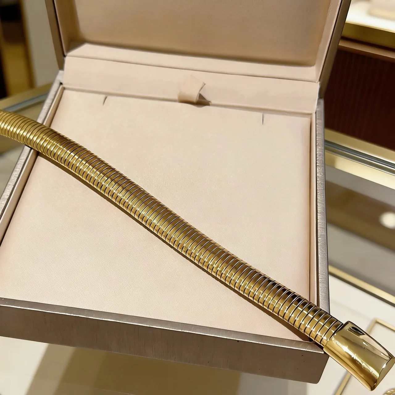 Gold-Tone Segmented Ribbed Tubular Bracelet 3