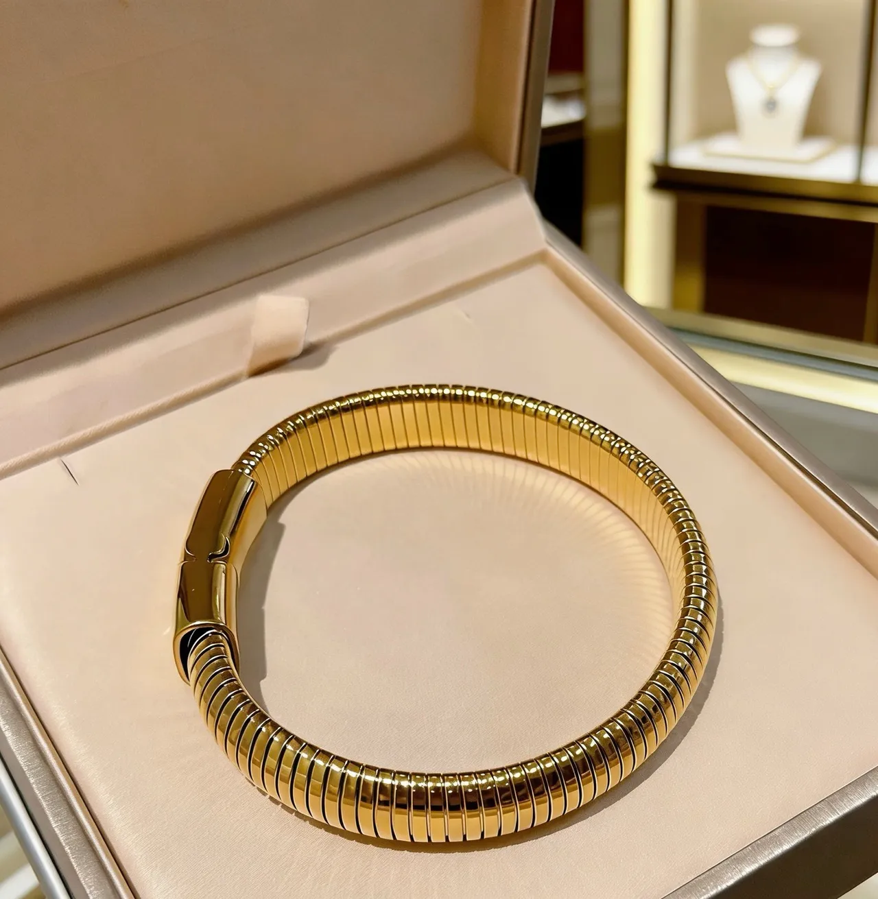 Gold-Tone Segmented Ribbed Tubular Bracelet 4