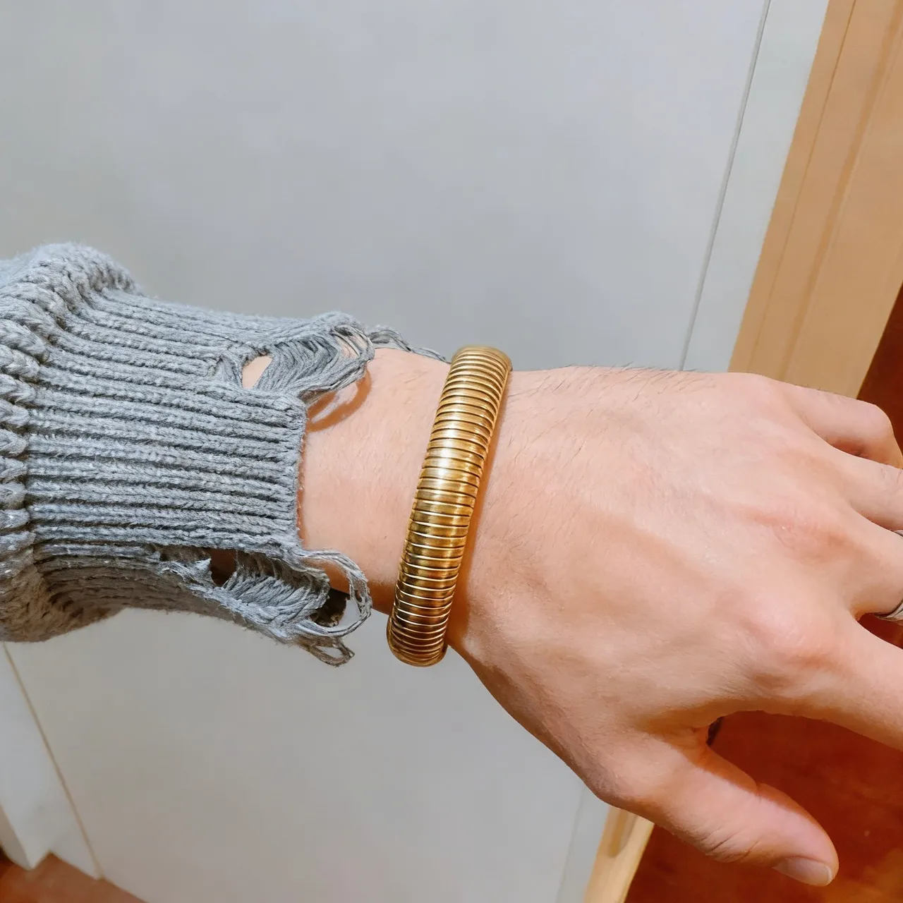 Gold-Tone Segmented Ribbed Tubular Bracelet 6