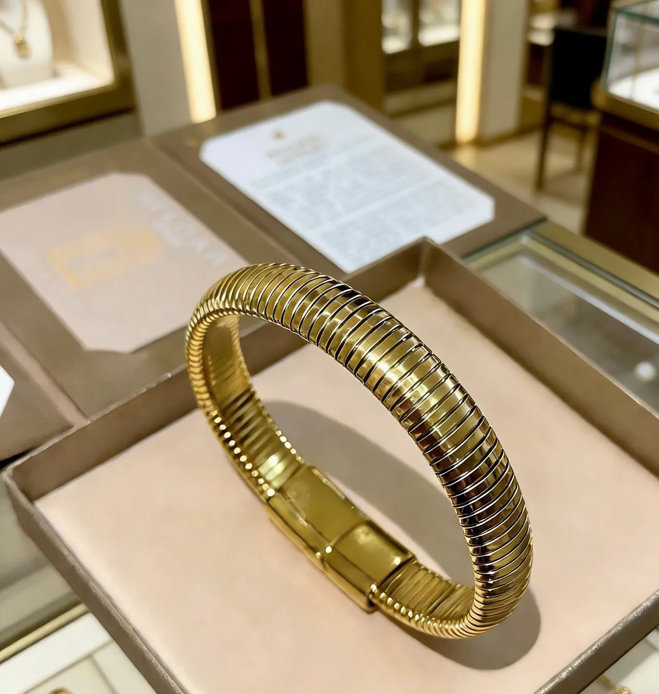 Gold-Tone Segmented Ribbed Tubular Bracelet 7