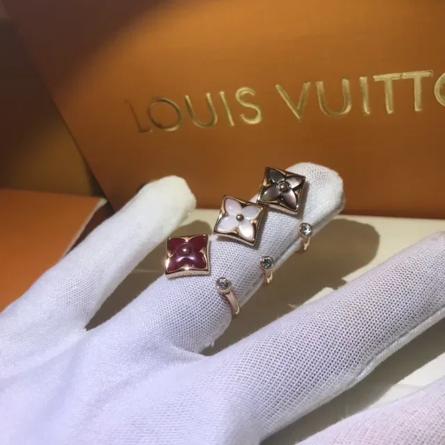 Gold-Tone Square Floral Inlay Open-Band Rings 4