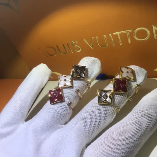 Gold-Tone Square Floral Inlay Open-Band Rings 5