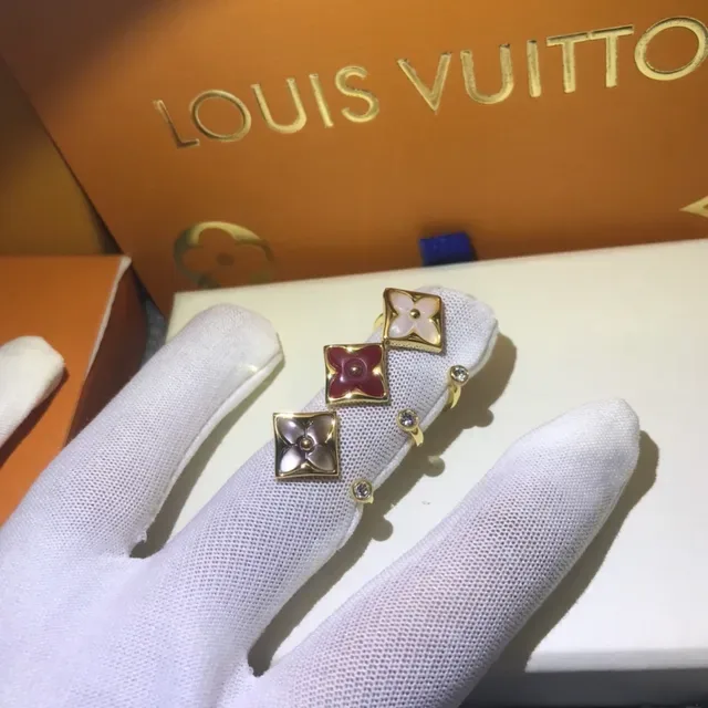Gold-Tone Square Floral Inlay Open-Band Rings 8