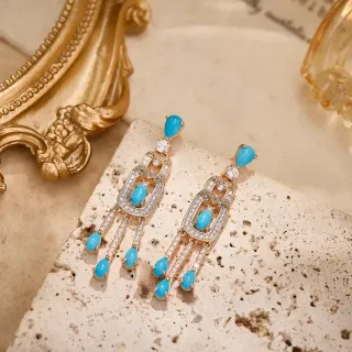 Gold-Tone Turquoise Pavé Art Deco Drop Earrings