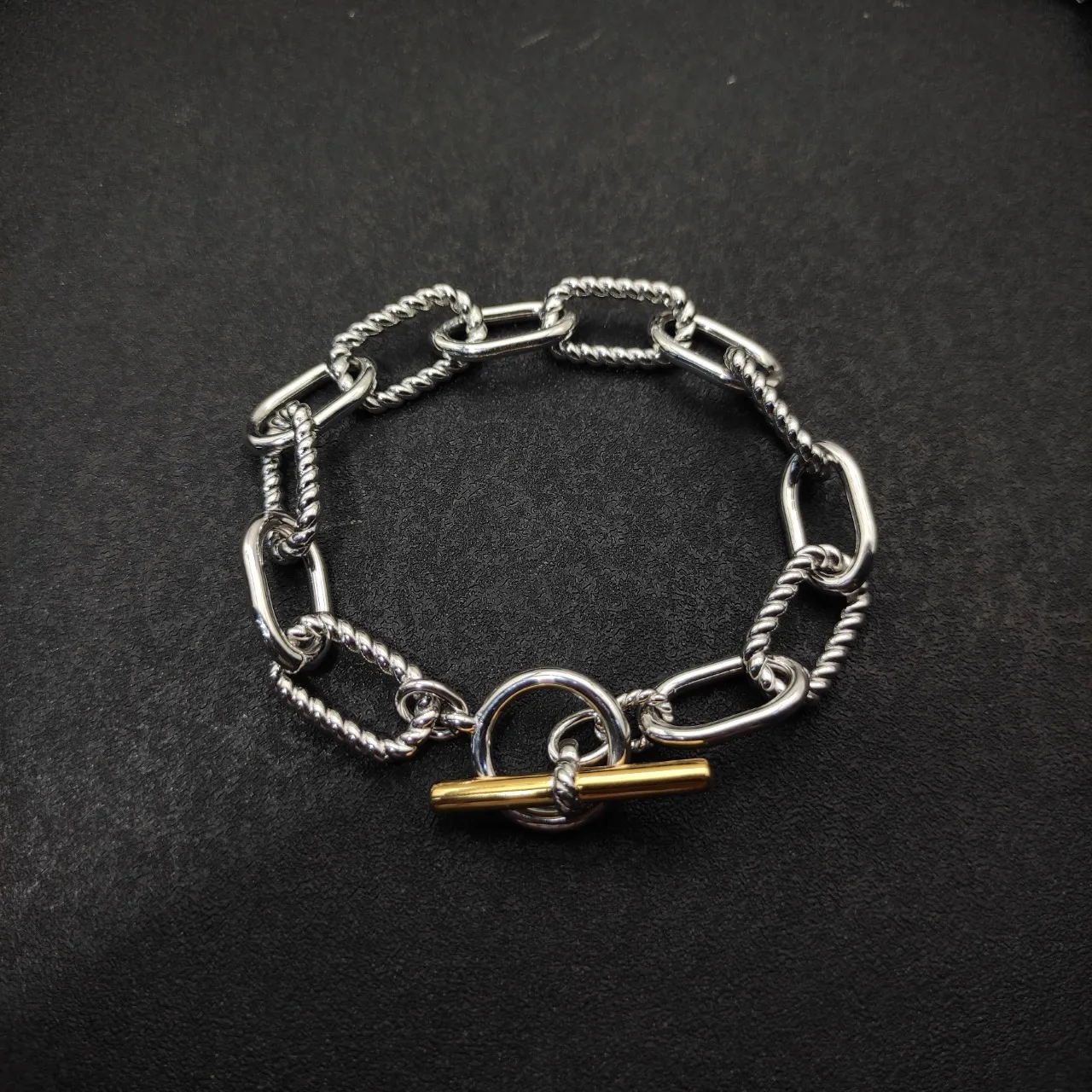 Gold-Tone Twisted Rope and Oval Link Toggle Clasp Bracelet 3