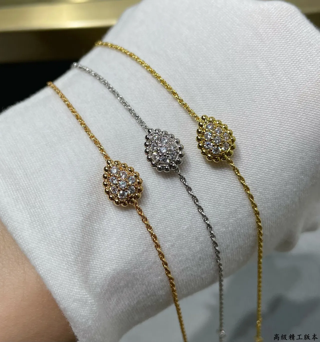 Gold-Tone Twisted Rope Chain Pavé Oval Bracelet 9