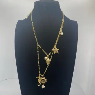 Gold White Chain Layered Multi-Charm Design Necklace