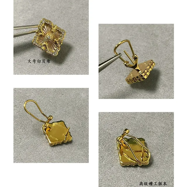 Gold White Floral Quatrefoil Silhouette Pave-Set Stone Border Earrings 4