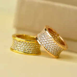 Gold White Wide Band Multi-Row Pavé Ring