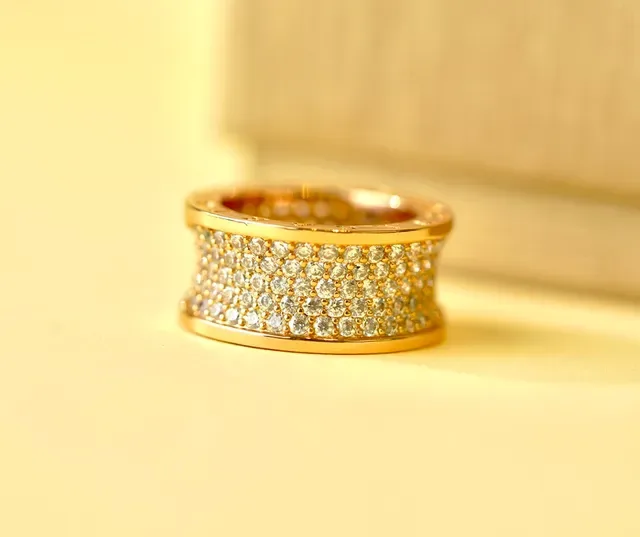 Gold White Wide Band Multi-Row Pavé Ring 4