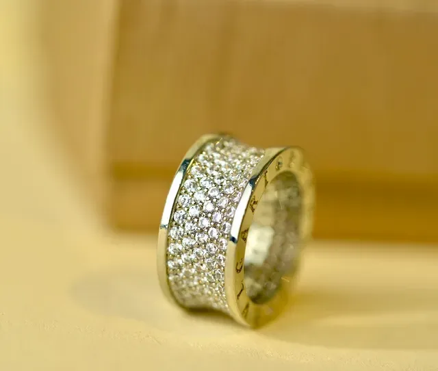 Gold White Wide Band Multi-Row Pavé Ring 5
