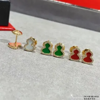 Gourd-Shaped Enamel and Pavé Stud Earrings