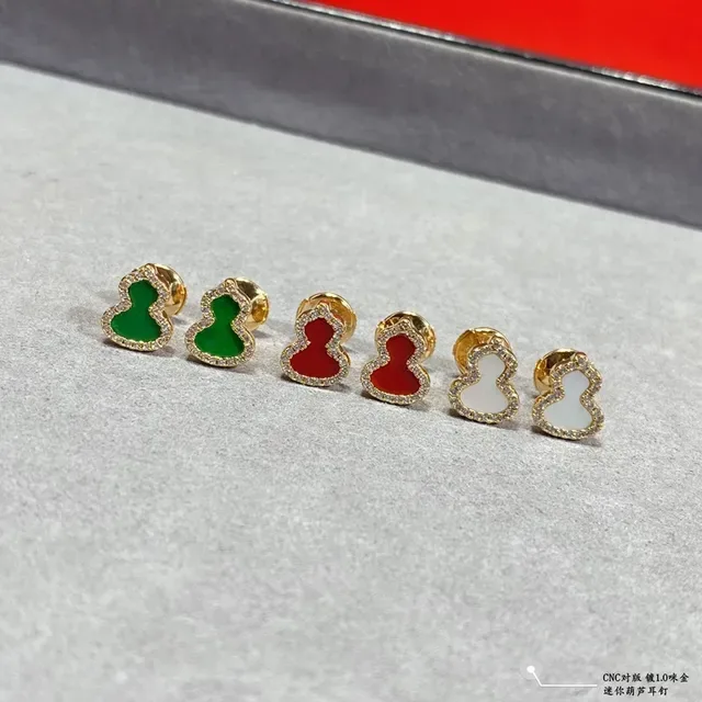 Gourd-Shaped Enamel and Pavé Stud Earrings 7