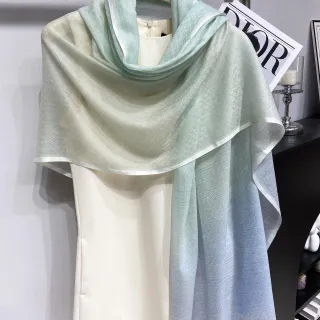 Gradient Mint-to-Sky Blue Lightweight Fringed Shawl