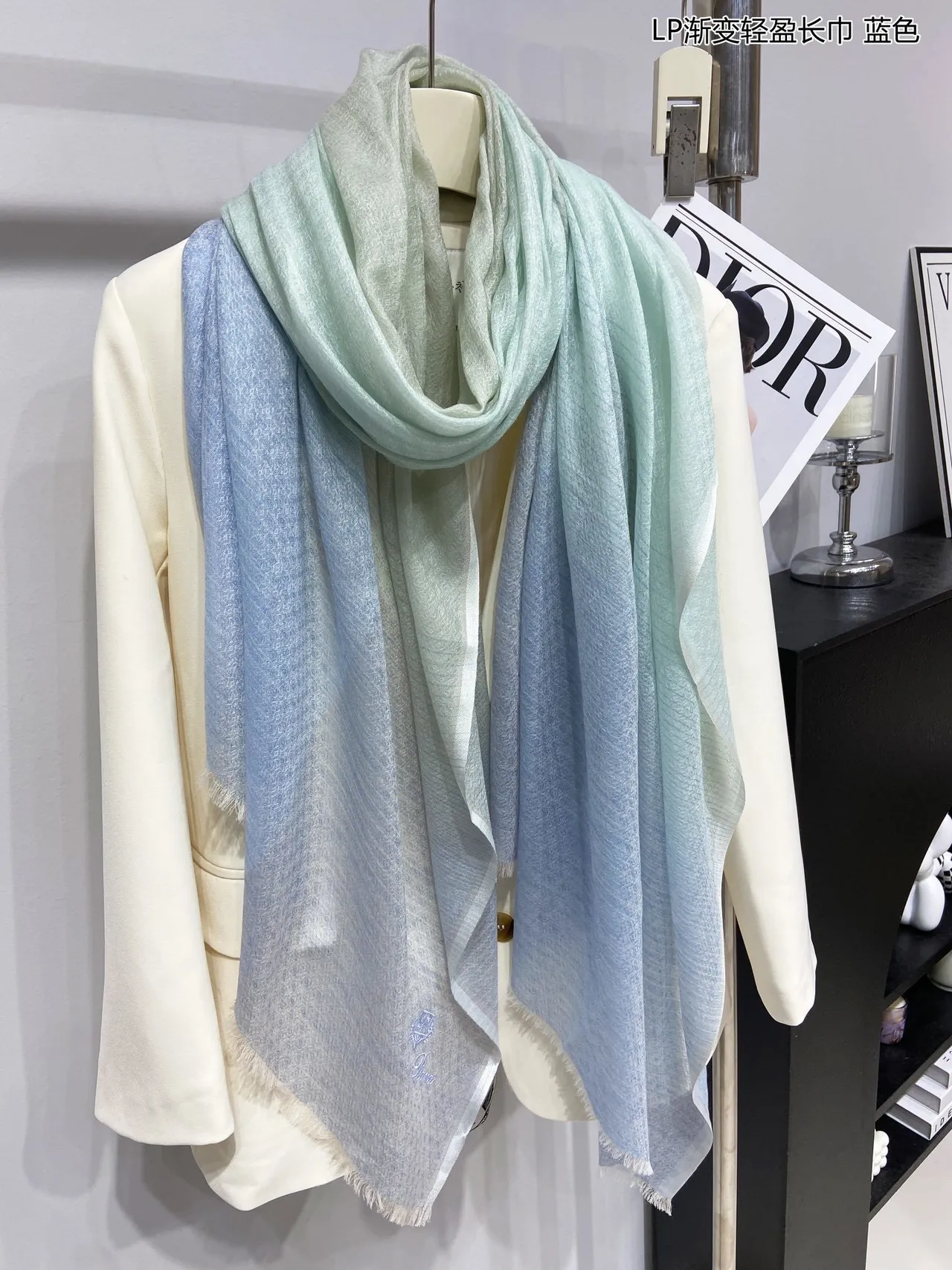 Gradient Mint-to-Sky Blue Lightweight Fringed Shawl 9