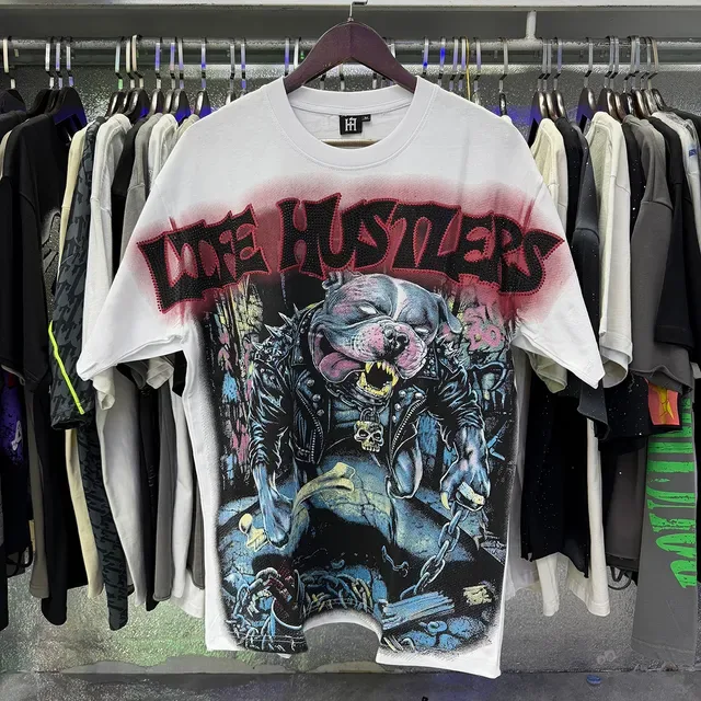 Graphic-Print Oversized Punk-Style T-Shirt 12