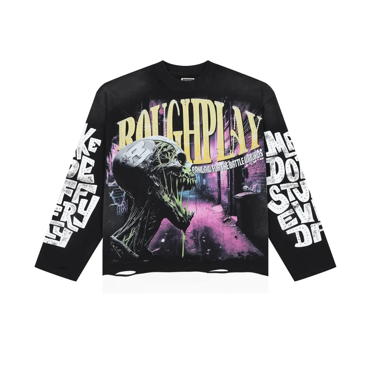Graphic-Print Rhinestone-Embellished Black Long-Sleeve Crewneck Top 3