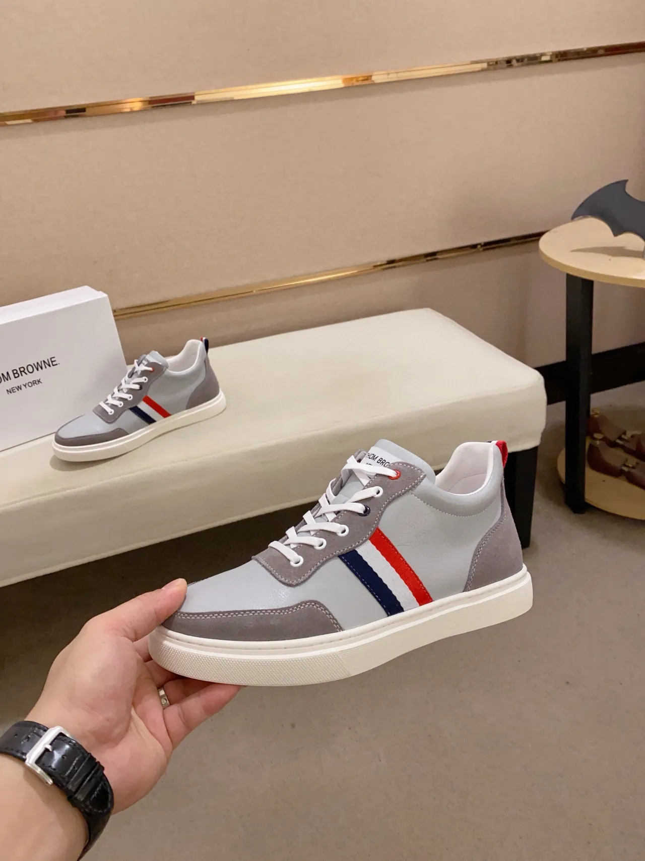 Gray and Red Tricolor Stripe Lifestyle Sneaker 4