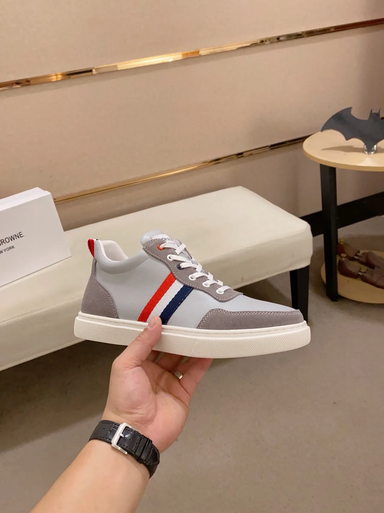 Gray and Red Tricolor Stripe Lifestyle Sneaker 5