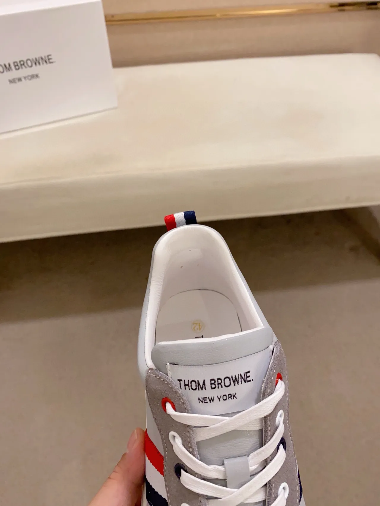 Gray and Red Tricolor Stripe Lifestyle Sneaker 7
