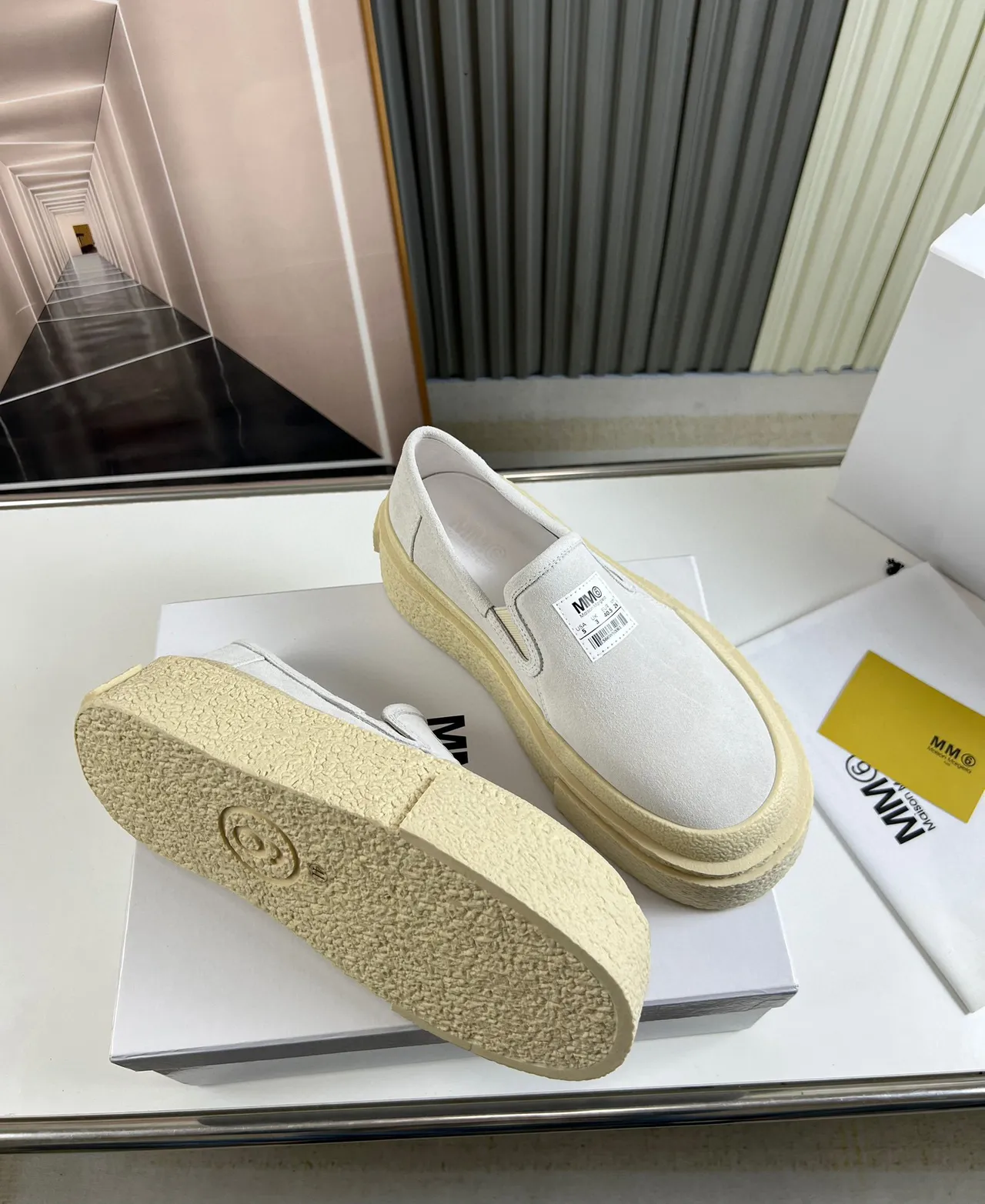 Gray Beige Slip-On Platform Sole Lifestyle Sneakers 6