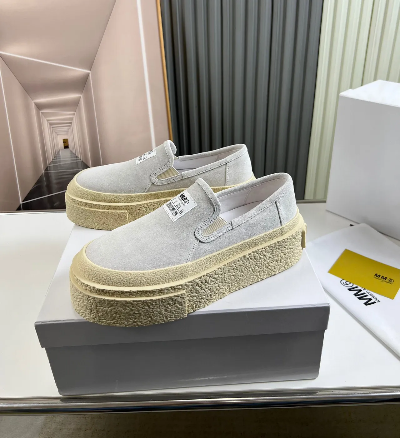 Gray Beige Slip-On Platform Sole Lifestyle Sneakers 8