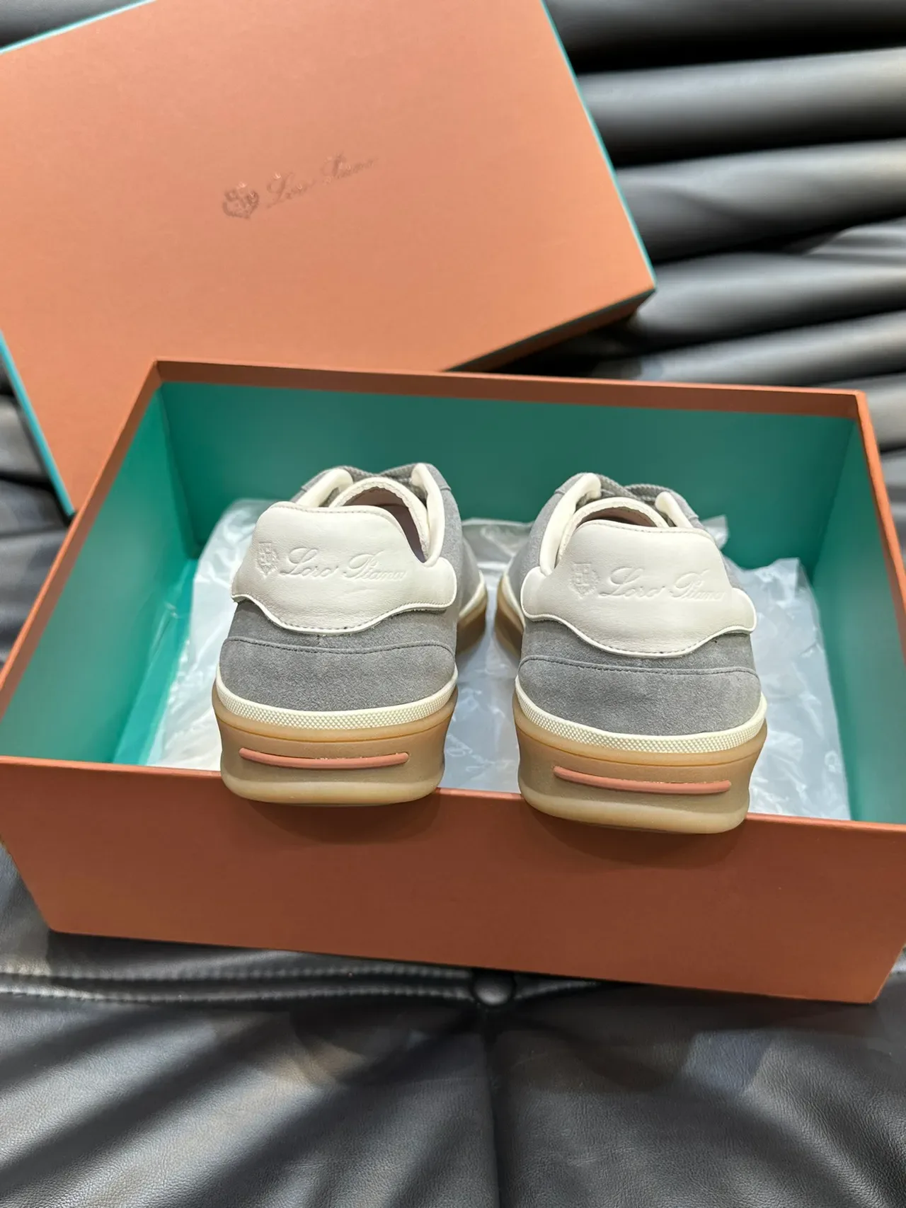 Gray Beige Suede Upper Contrast Heel Tab Sneakers 4