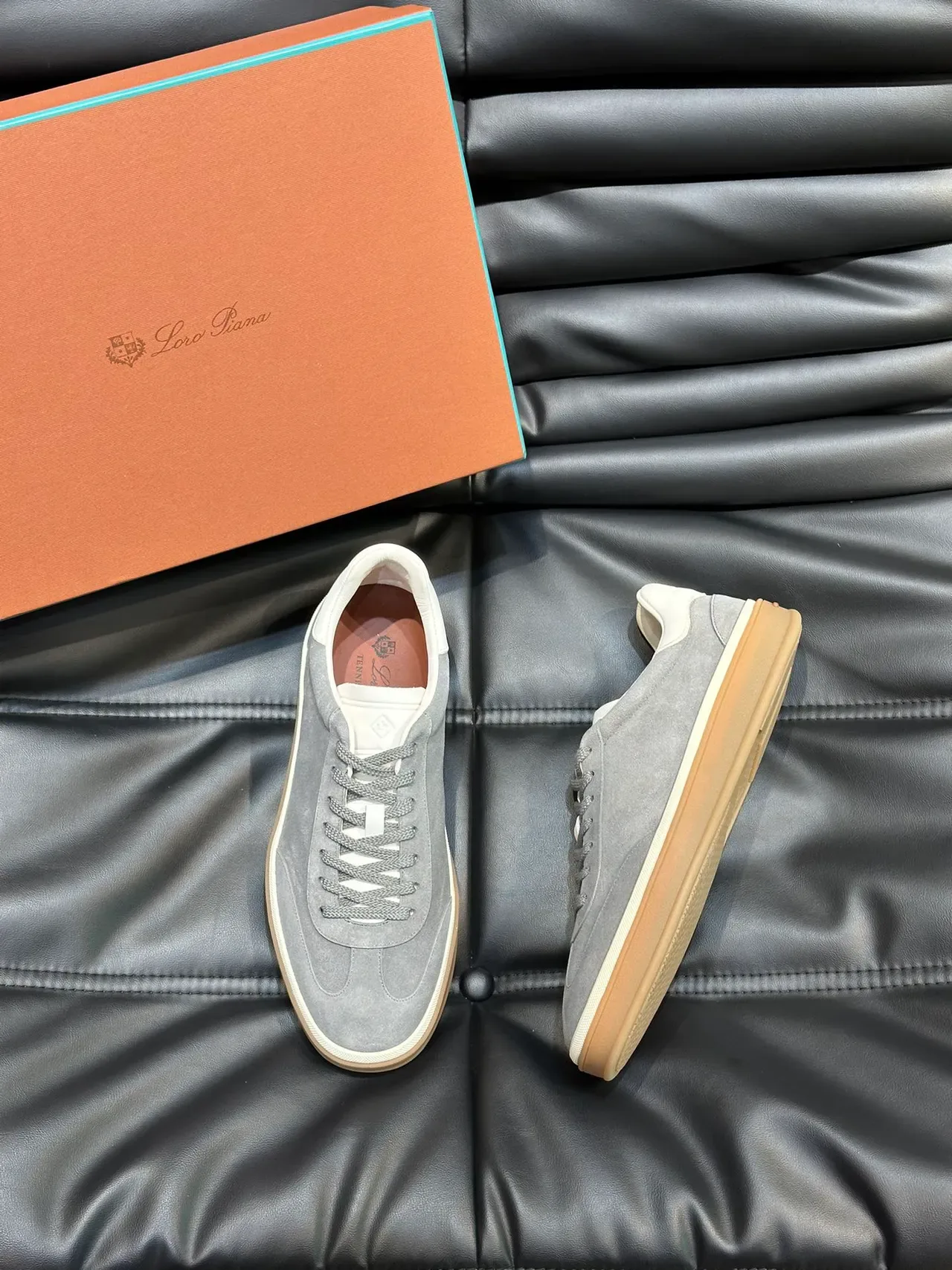 Gray Beige Suede Upper Contrast Heel Tab Sneakers 5