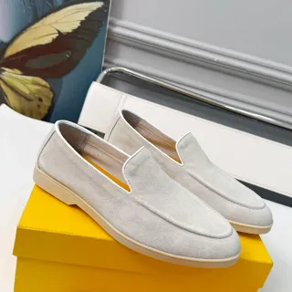 Gray Beige Suede Upper Contrast White Piping Loafer