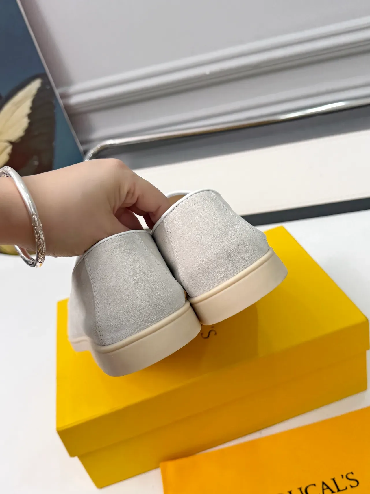 Gray Beige Suede Upper Contrast White Piping Loafer 3