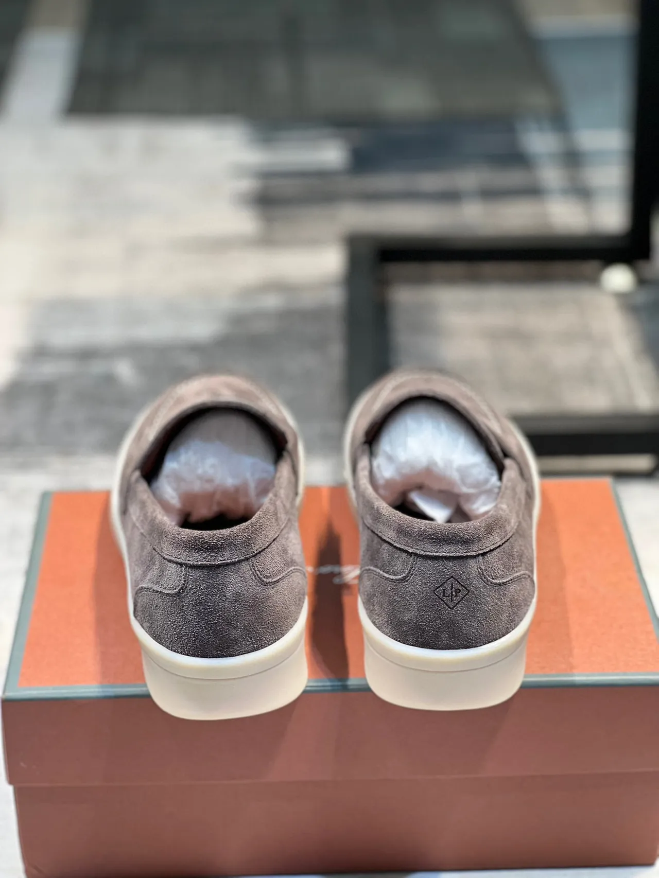 Gray Beige Suede Upper Penny Strap Loafer 2