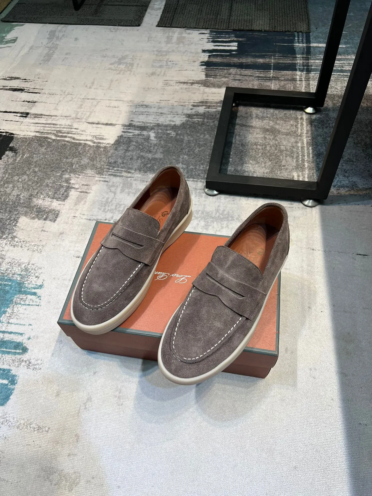 Gray Beige Suede Upper Penny Strap Loafer 5