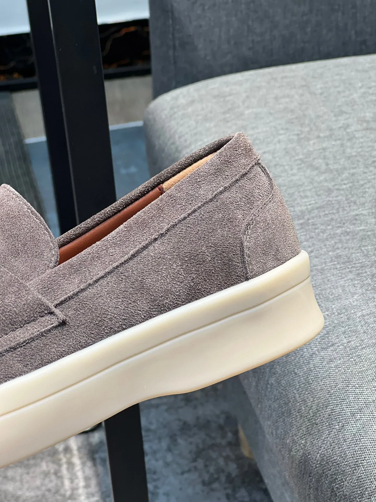 Gray Beige Suede Upper Penny Strap Loafer 8
